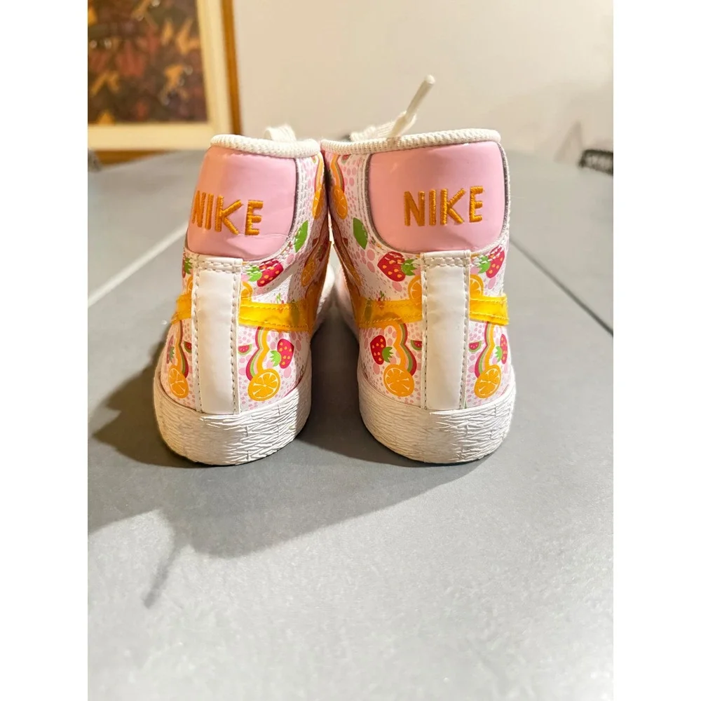 Nike Blazer Mid Kids 12C Fruit Print Pink Orange High Top Sneakers